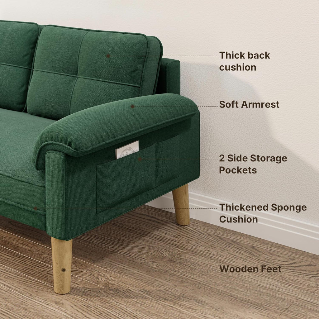 Xbro 2-zitsbank - Kleine 2-zitsbank met armleuningen en zijvak, moderne bank voor woonkamer, appartement, kantoor, eenvoudig te monteren, 144 x 77 x 77 cm, donkergrijs 