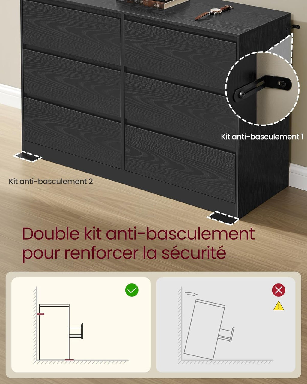 VASAGLE Kailyn Collection - Commode de Chambre à Coucher Armoire de Rangement 6 Tiroirs