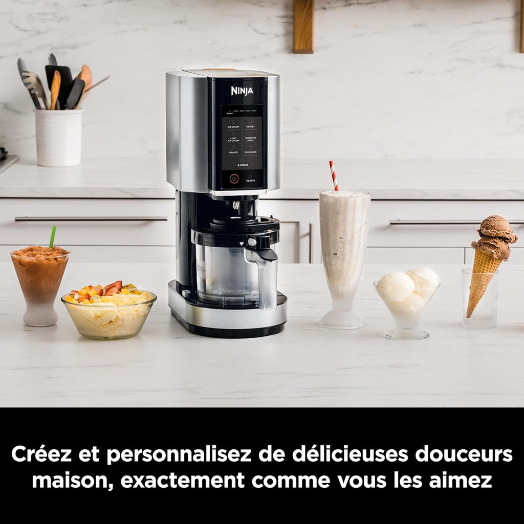 Sorbetière Ninja CREAMi 7 programmes pour glaces sorbets smoothies et milkshakes, noir/argent 1,4 L