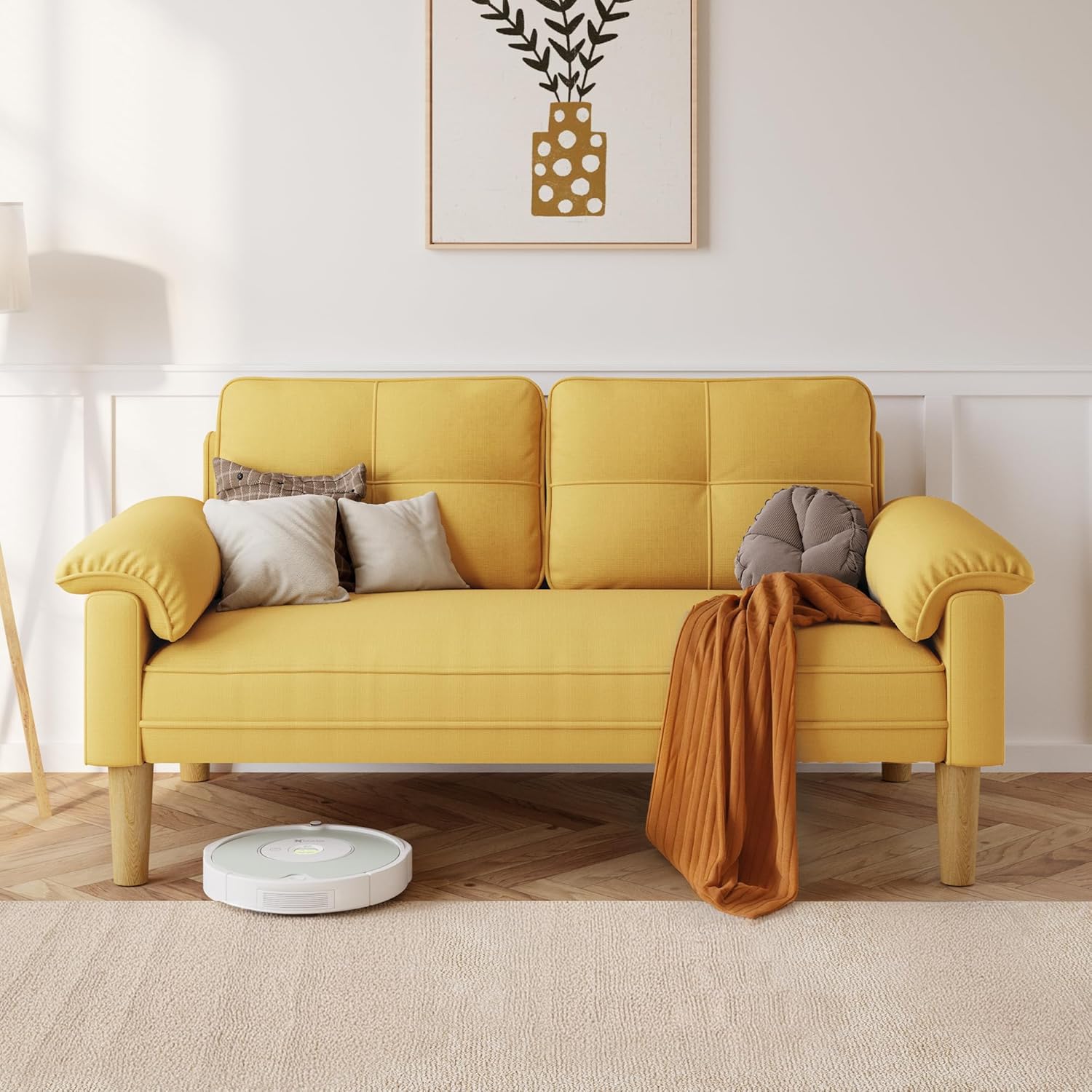 Xbro 2-zitsbank - Kleine 2-zitsbank met armleuningen en zijvak, moderne bank voor woonkamer, appartement, kantoor, eenvoudig te monteren, 144 x 77 x 77 cm, donkergrijs 