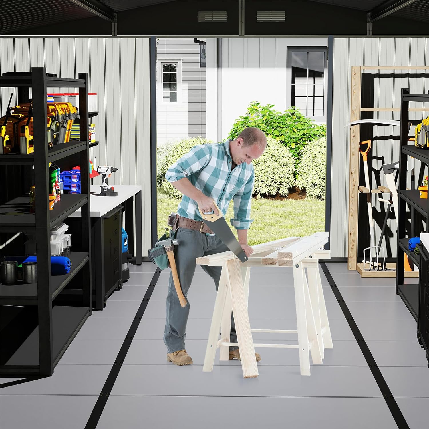 Abri de jardin en métal Costway, 7,8 m², toit à double pente, porte double verrouillable avec clé, 4 aérations, abri de jardin extérieur pour vélo, poubelle, outils, anthracite (7,8 m²)