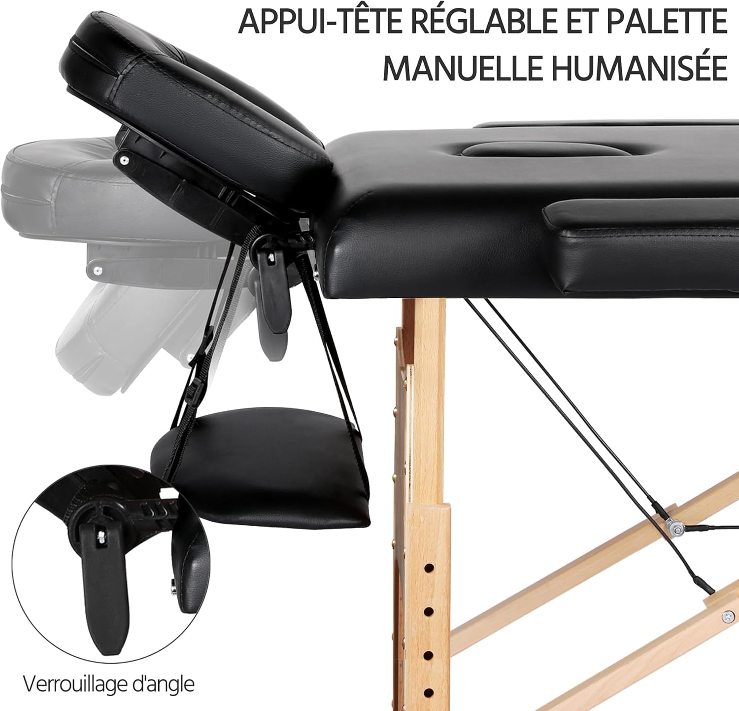 Yaheetech opklapbare massagetafel 70 cm, professioneel massagebed in 2 delen, massief houten tafelbank, cosmetische therapie, zwart 