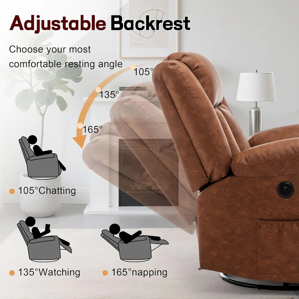 Fauteuil à bascule pour adulte, fauteuil inclinable coulissant, fauteuil à bascule rotatif à 360° avec fonction massage et chauffage
