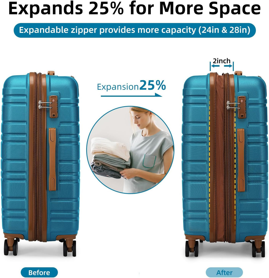 Ensemble de bagages 6 pièces, ensemble de valises rigides extensibles avec roulettes pivotantes, ensemble de bagages à roulettes légers