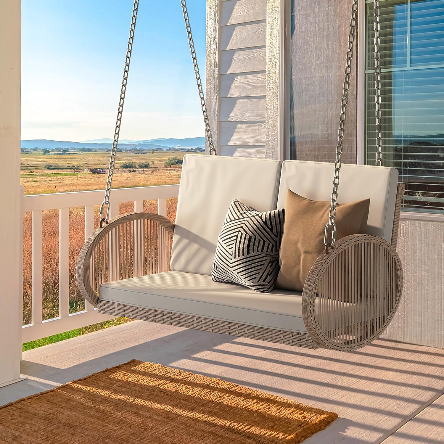 YITAHOME Balancelle suspendue pour porche, 3 places, banc d'extérieur en osier