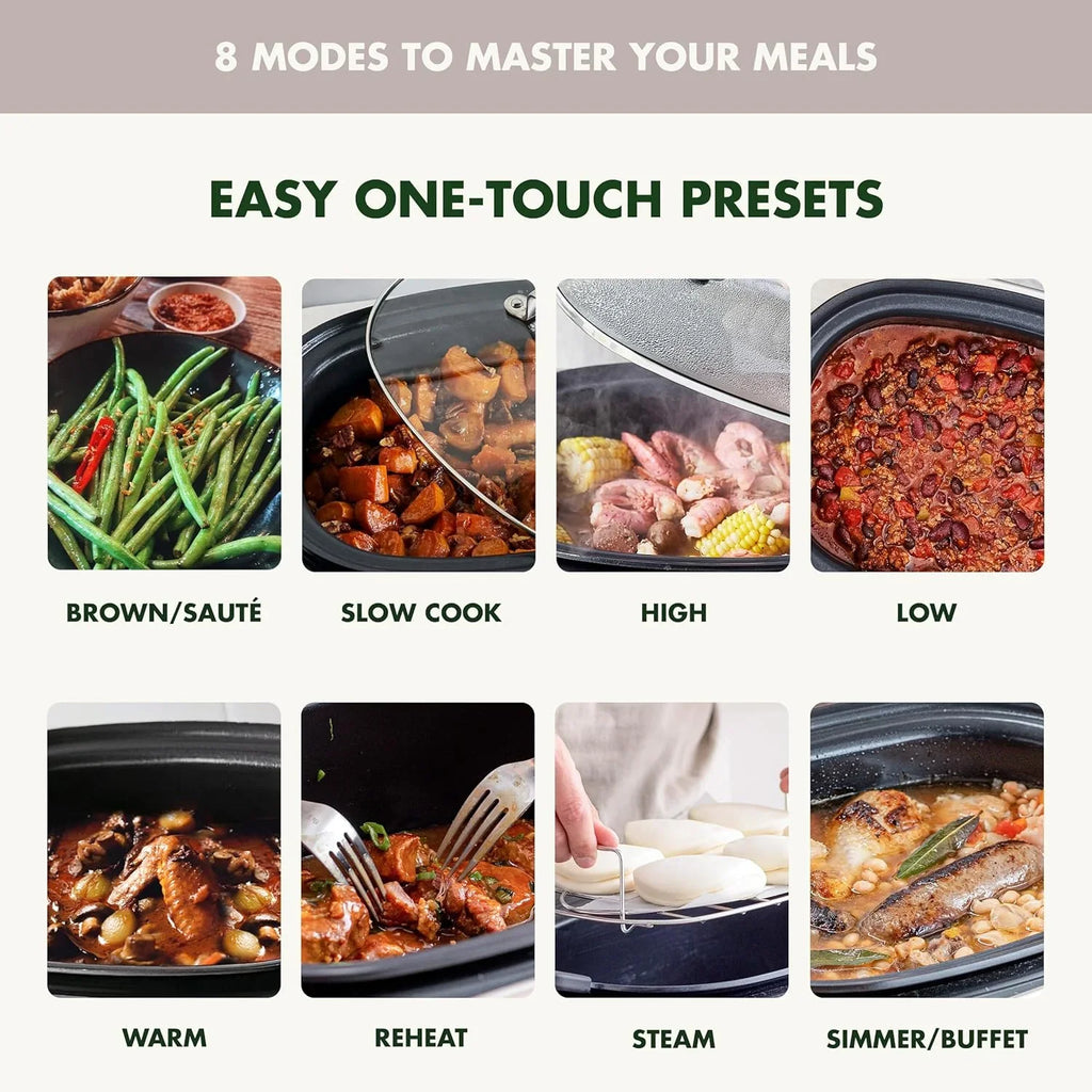 Mijoteuse électrique programmable 8 en 1 de 6 litres avec couvercle lavable au lave-vaisselle et base amovible
