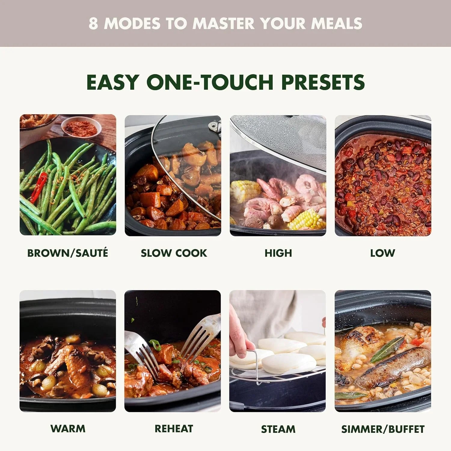 Mijoteuse électrique programmable 8 en 1 de 6 litres avec couvercle lavable au lave-vaisselle et base amovible