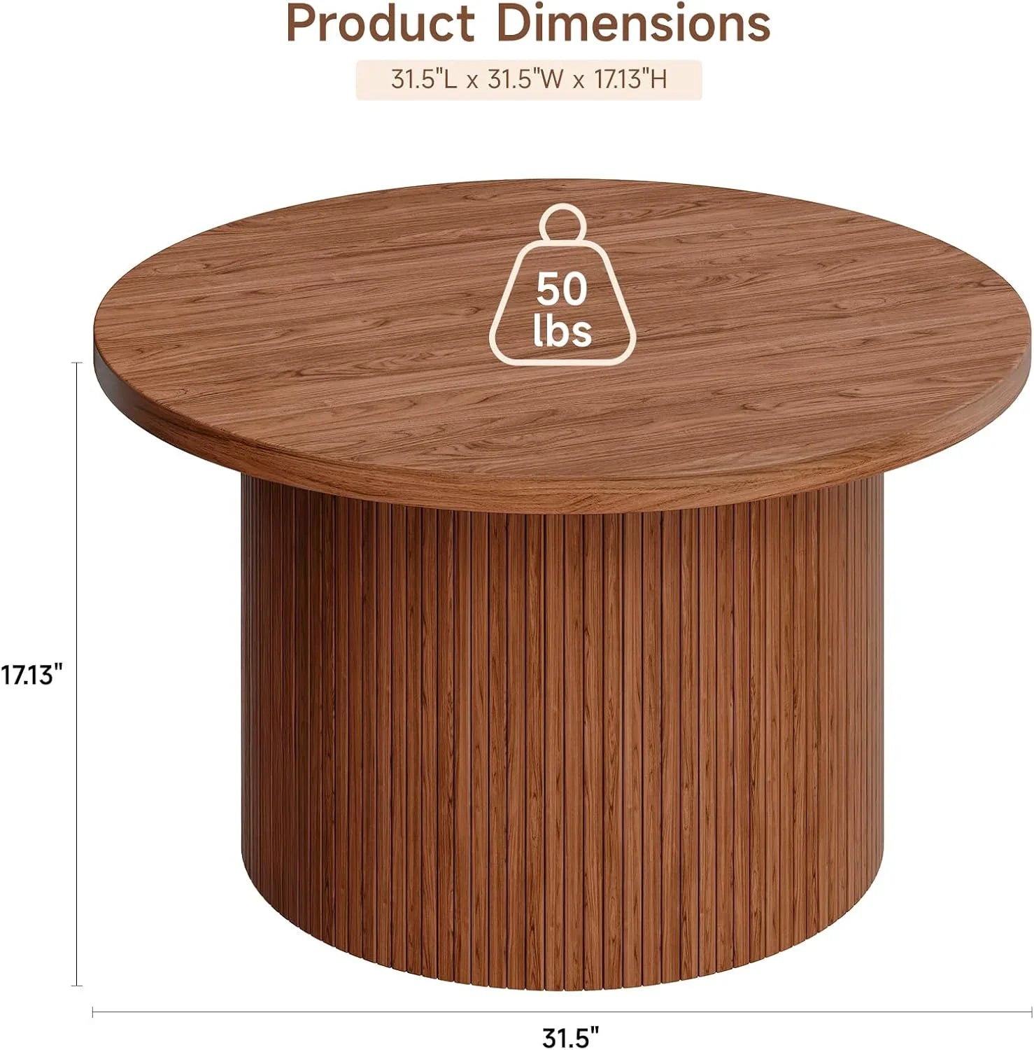 Table basse ronde de 31,5 pouces, table basse enroulable de salon, table basse en bois moderne du milieu du siècle