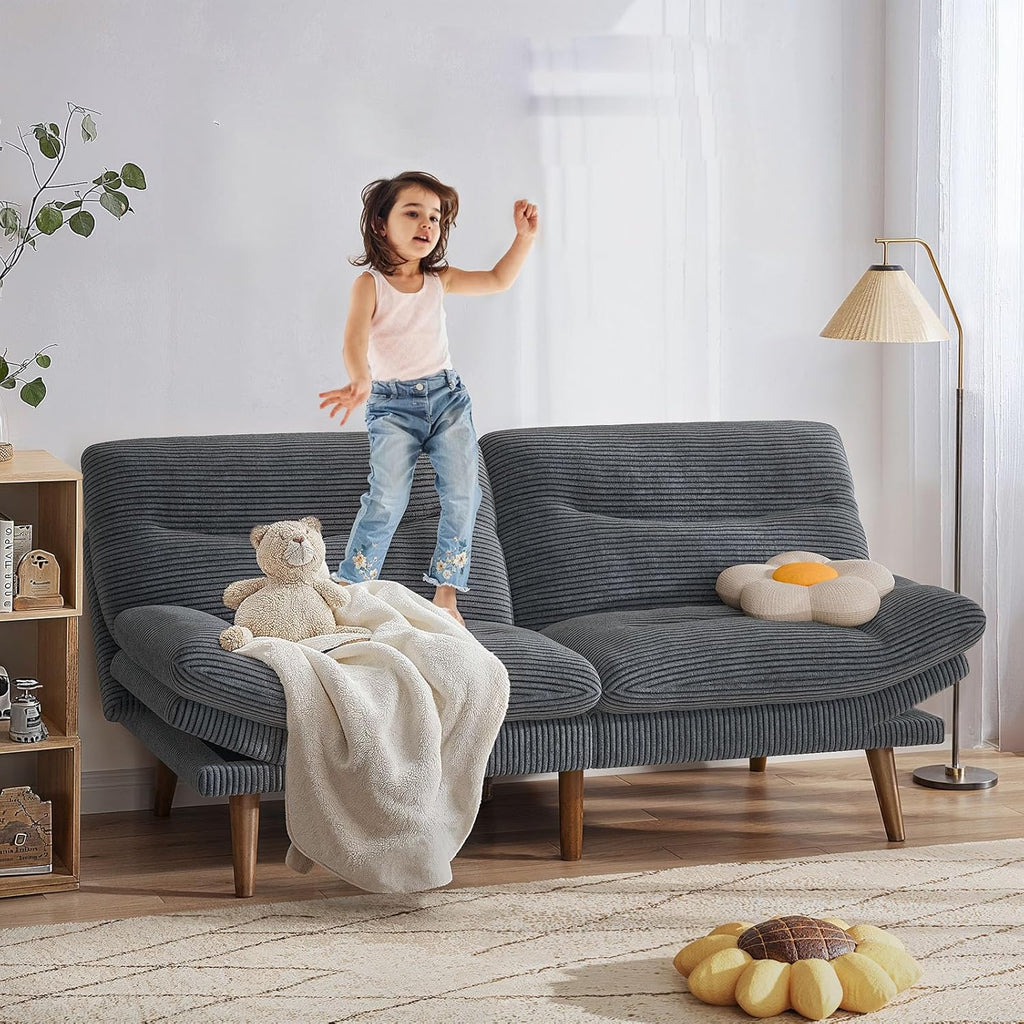 Canapé-lit futon convertible, canapé-lit futon inclinable en velours côtelé de 66 pouces pour petits espaces, salles de jeux ou bureaux