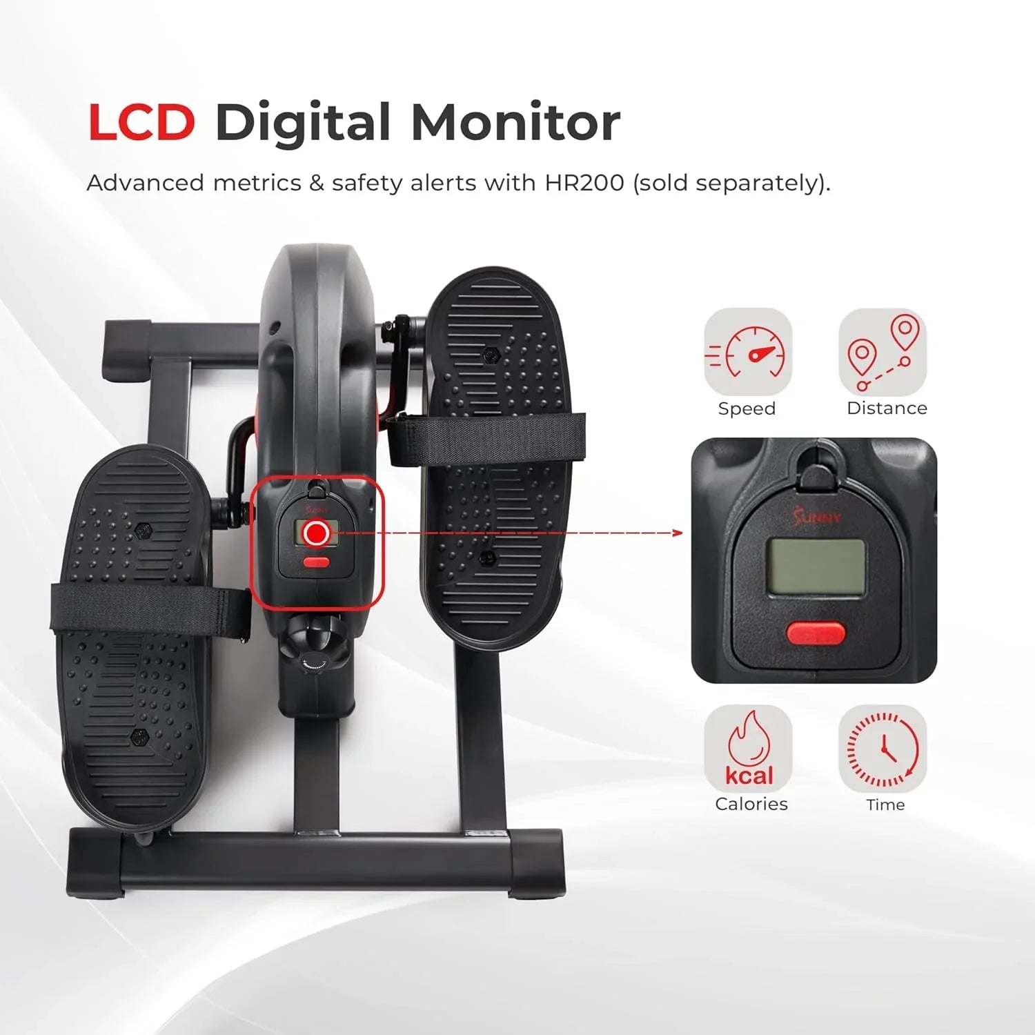 Mini-appareil elliptique intelligent Sunny Health & Fitness, pédalier d'intérieur sous le bureau pour l'activité et l'entraînement cardio des seniors