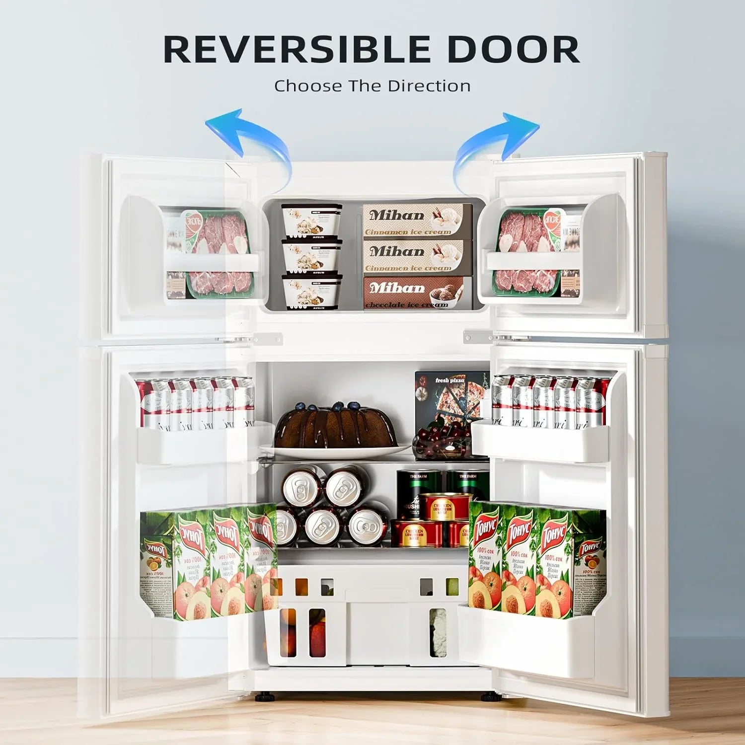 Mini-réfrigérateur NJStar de 3,2 pieds cubes avec congélateur, mini-réfrigérateur à double porte, réfrigérateur compact