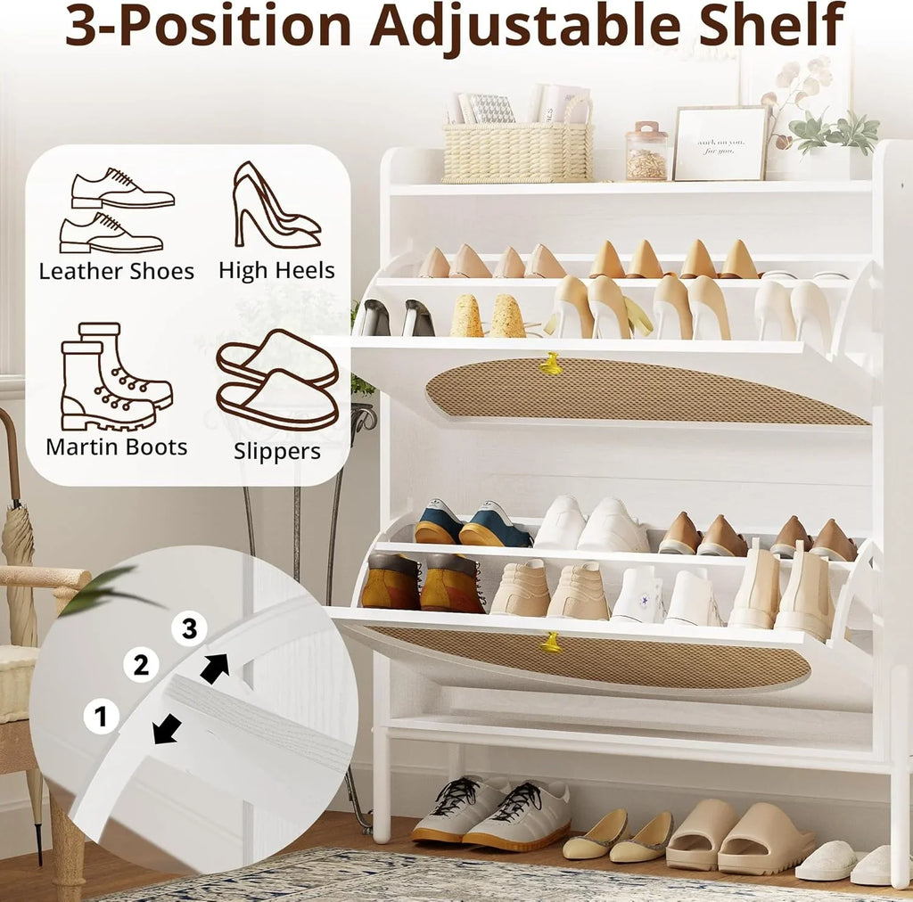 Meuble à chaussures IRONCK avec 2 tiroirs rabattables, meuble de rangement à chaussures indépendant en bois