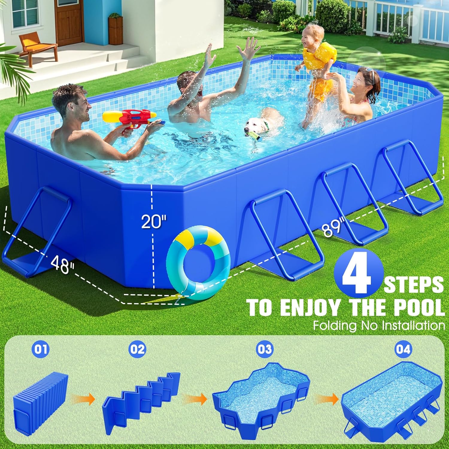 Piscine pliable, grande piscine non gonflable pour enfants, piscine pliable pour adultes, coque en plastique dur, extra large, épaisse, piscine pliable portable pour enfants