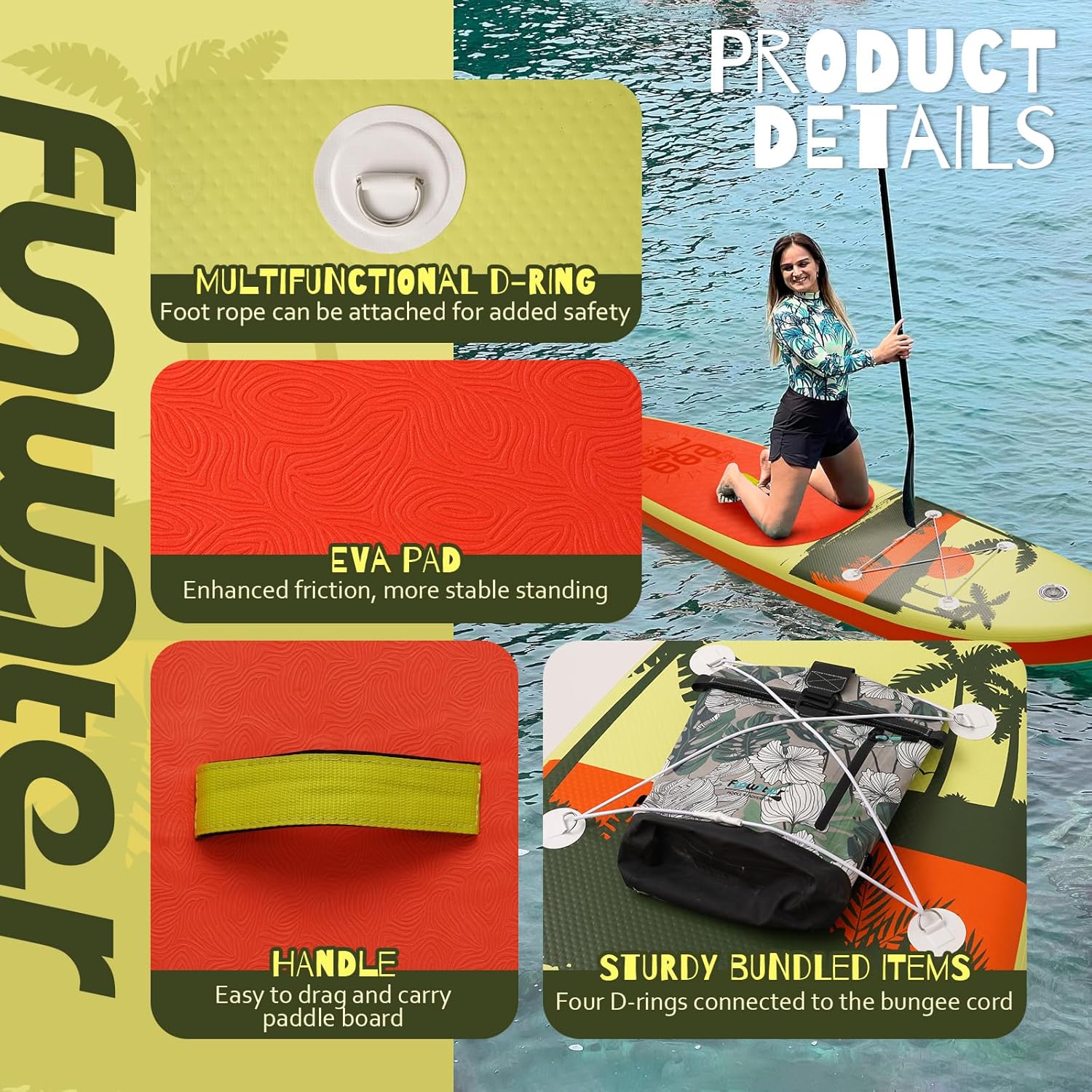 Planche de stand up paddle gonflable FunWater avec accessoires de pagaie SUP haut de gamme, pont EVA antidérapant, pagaie 11'/10'6'