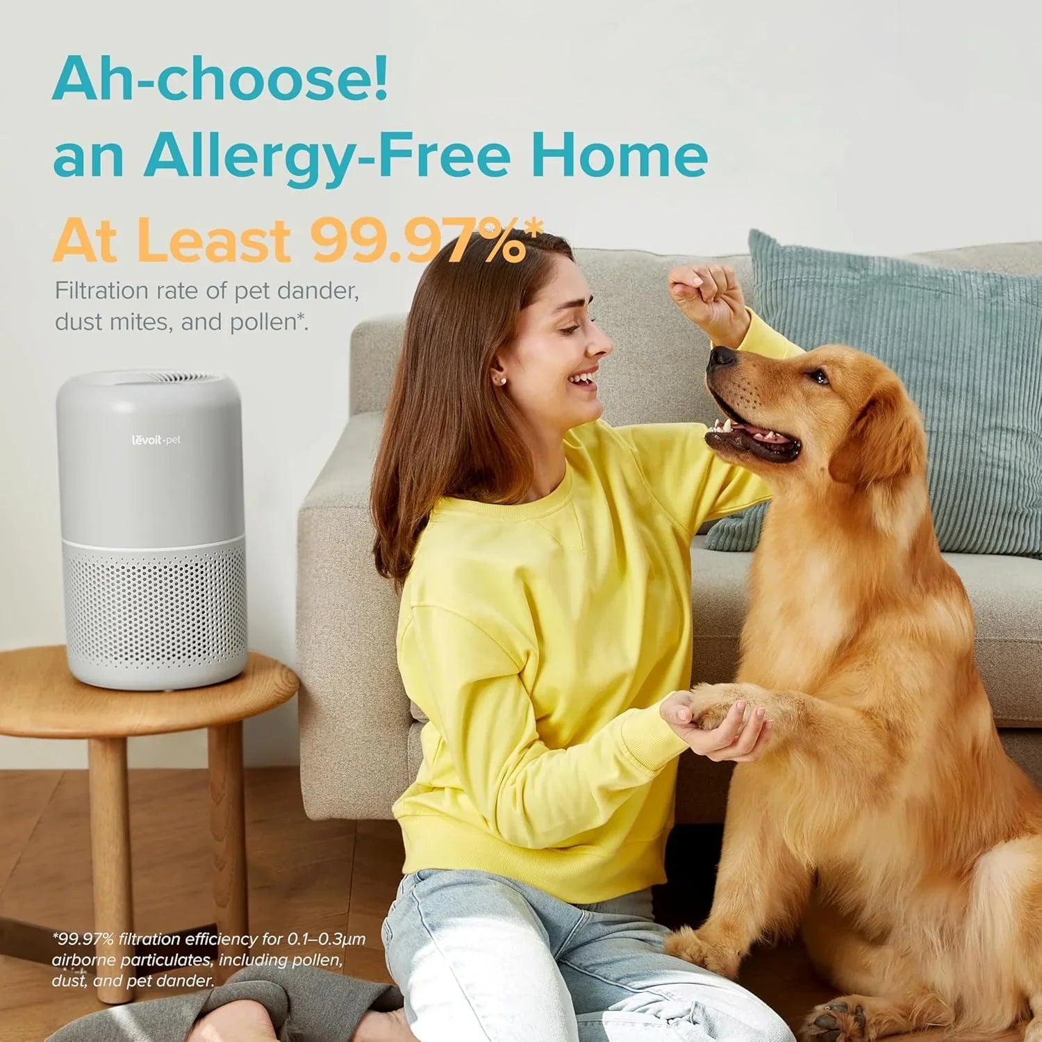 Purificateur d'air pour les allergies et les poils d'animaux dans la chambre, moteur à couple élevé de 56 W