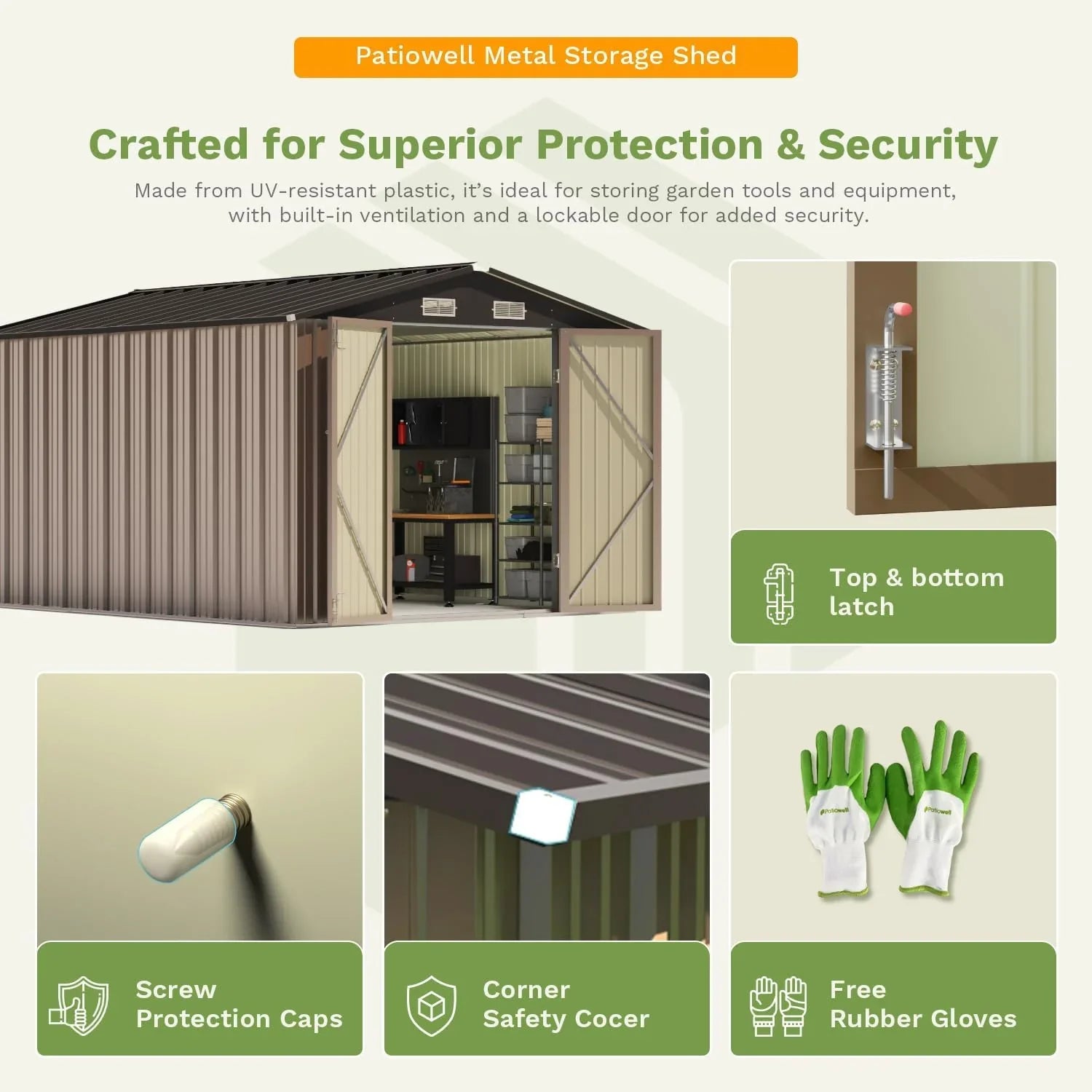 Patiowell Abri de rangement extérieur 5 x 3 pi, abri à outils avec toit en pente et porte verrouillable