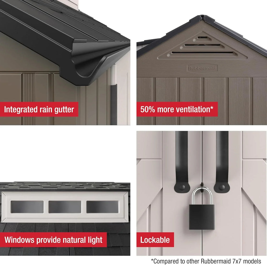 Abri de jardin extérieur en résine Rubbermaid avec plancher, 7 x 7 pi, résistant aux intempéries