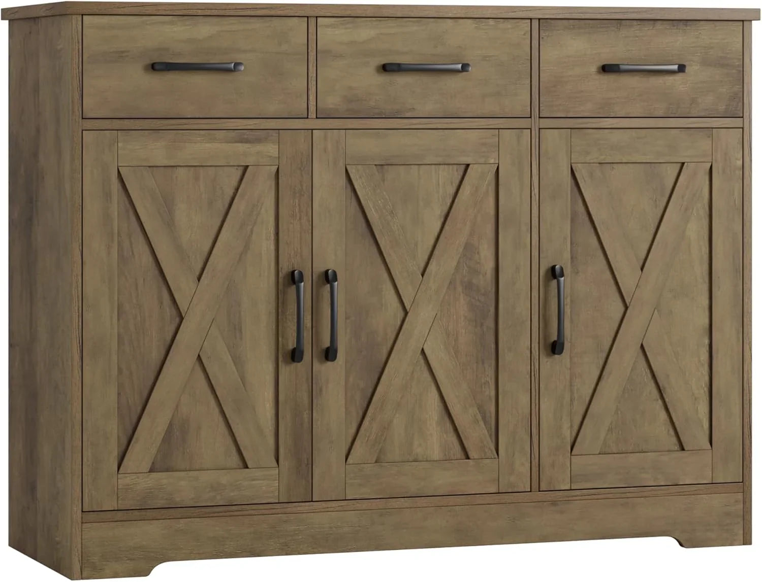 Buffet de ferme moderne, buffet de porte de grange avec tiroirs et étagères, bar à café en bois avec rangement