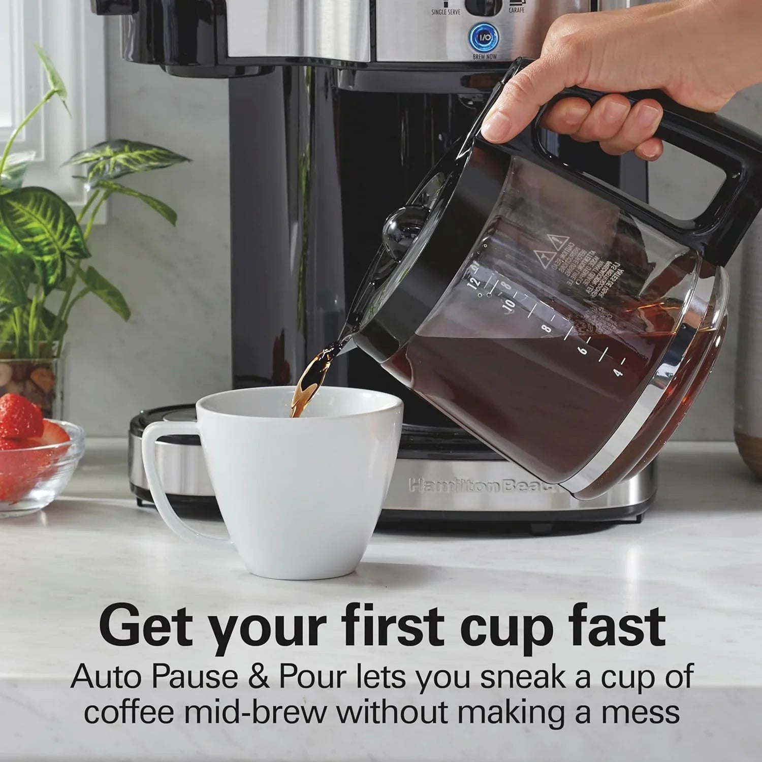 Cafetière filtre programmable Hamilton Beach 2 voies 12 tasses, dosette individuelle, cafetière en verre