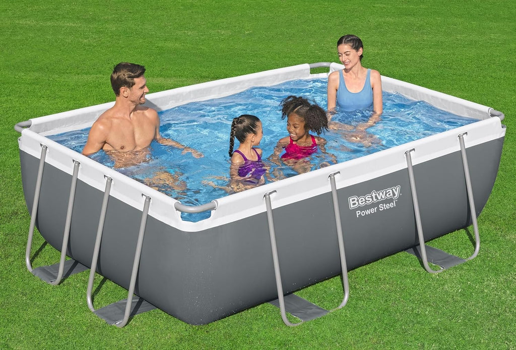 Piscine hors sol ovale Power Steel 4,3 m x 2,4 m x 100 cm | Comprend une pompe de filtration de 2070 litres, une échelle et un distributeur ChemConnect.