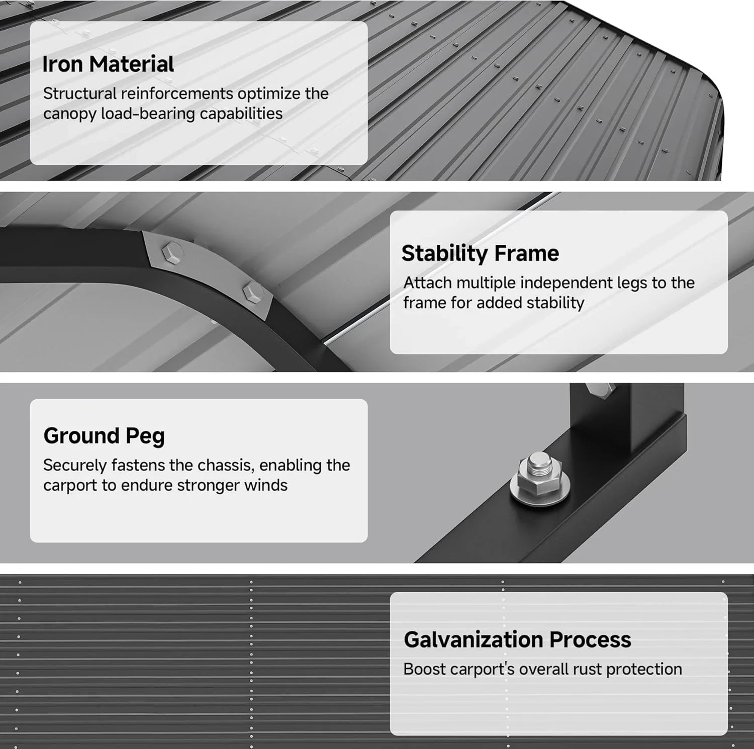 Abri d'auto en métal robuste de 10'x15', abri de garage extérieur avec cadre plus lourd