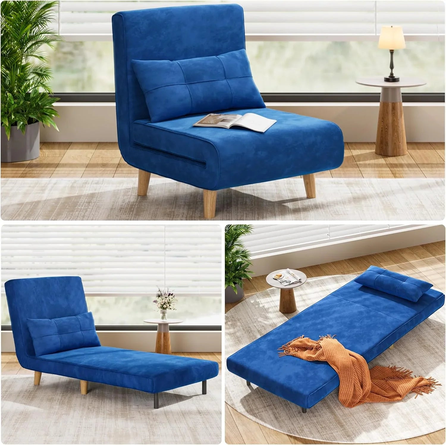 Fauteuil-lit 3 en 1, canapé-lit futon convertible avec dossier réglable