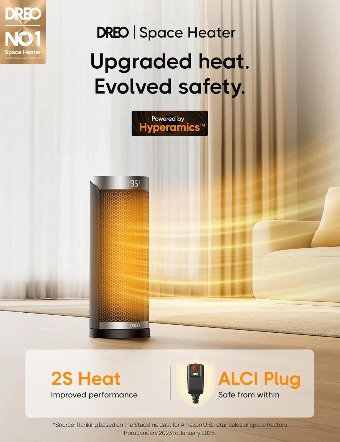 Chauffage d'appoint, chauffage électrique d'intérieur 1500 W avec thermostat, chauffage portable silencieux