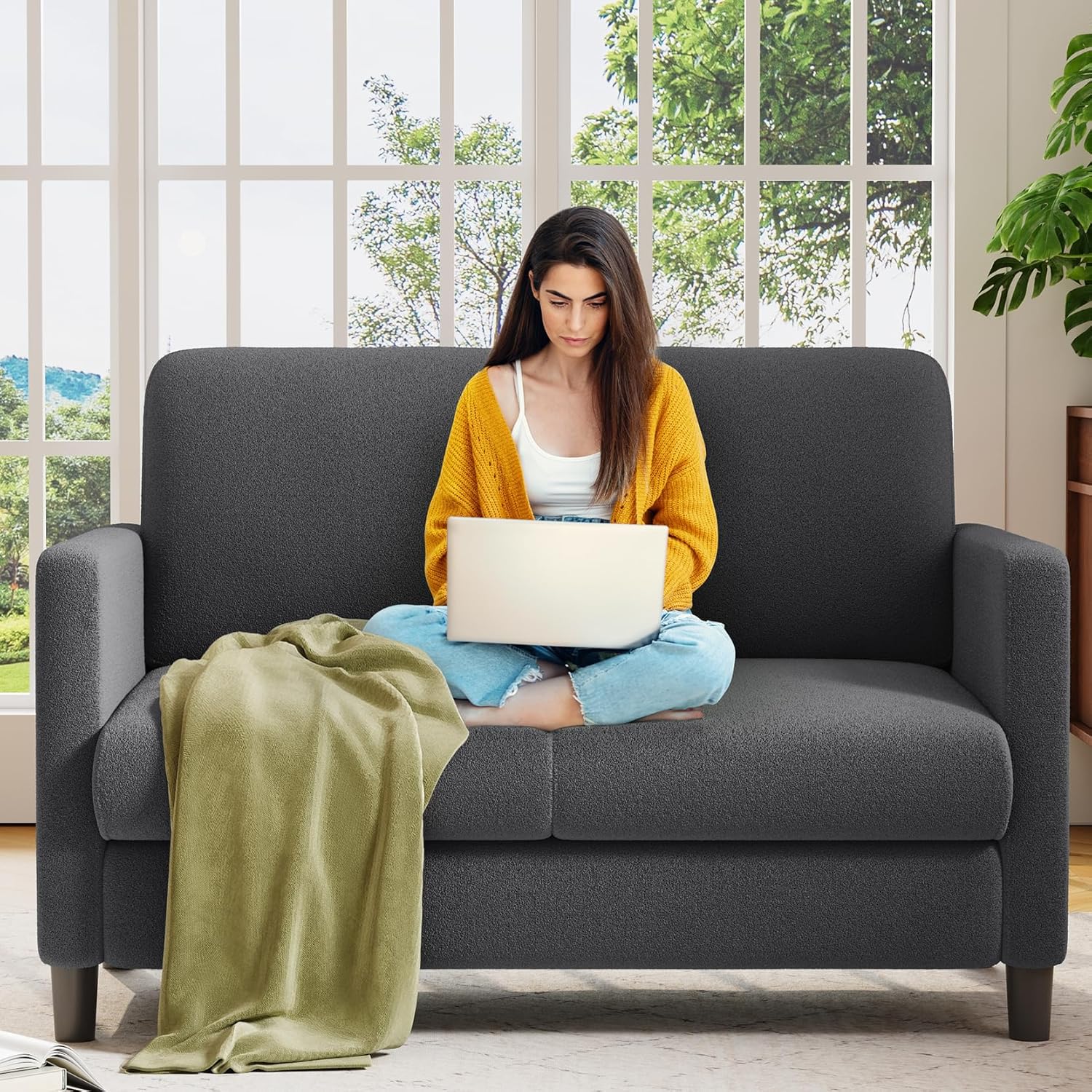 Causeuse de 51 pouces, causeuse confortable en velours côtelé