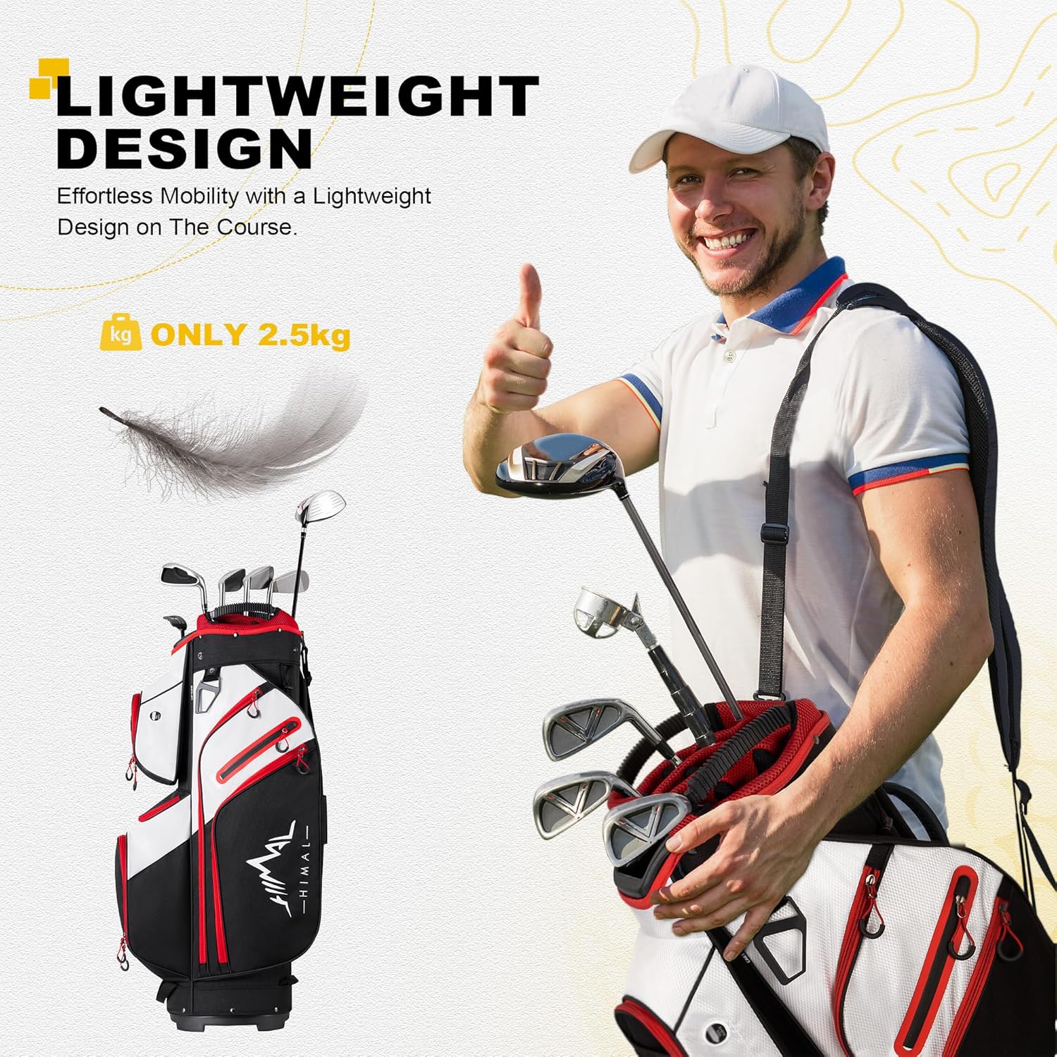 Sac de chariot de golf, organiseur à 15 compartiments, compartiment supérieur avec poignées et housse de pluie