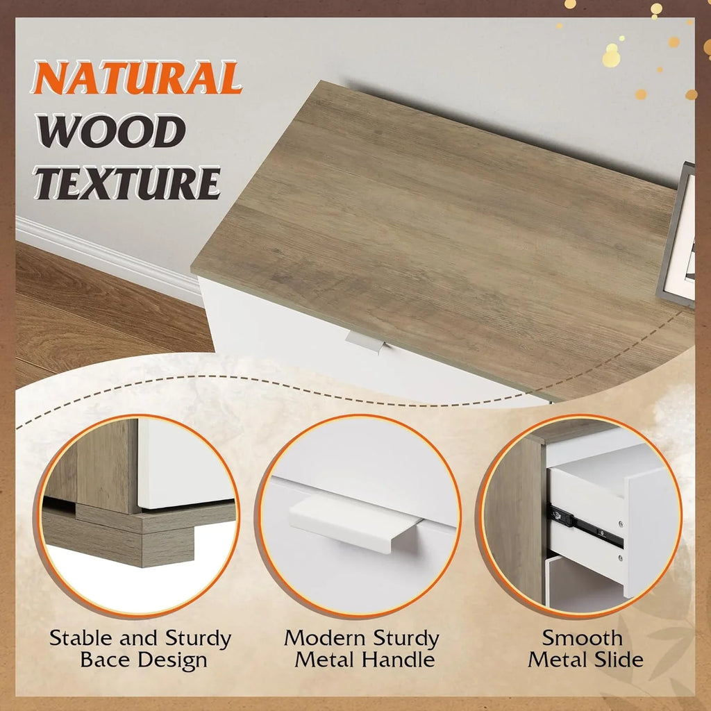 Commode LED à 9 tiroirs pour chambre à coucher, 148 cm de large, organiseur de rangement en bois avec prise électrique