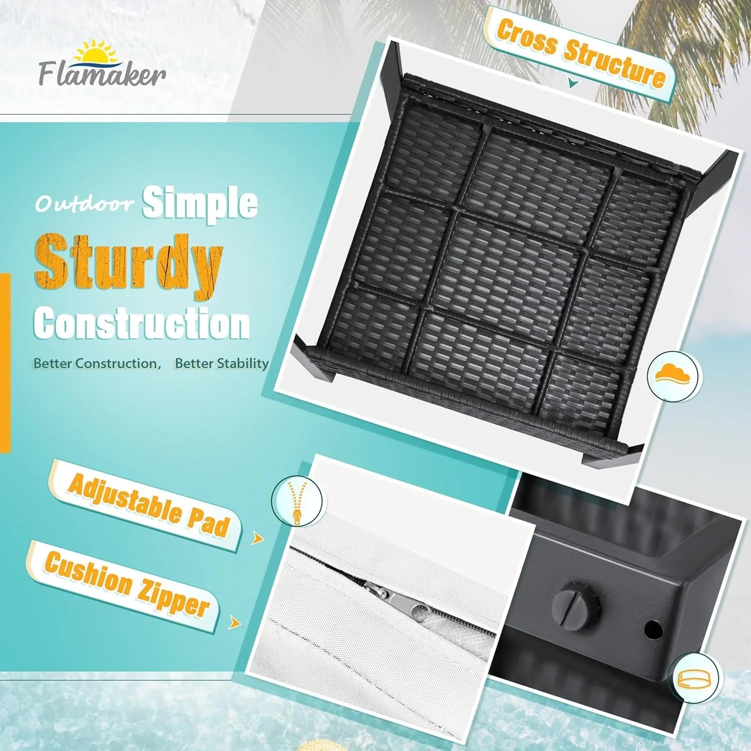 Ensemble de patio Flamaker 3 pièces Ensemble de meubles d'extérieur en osier