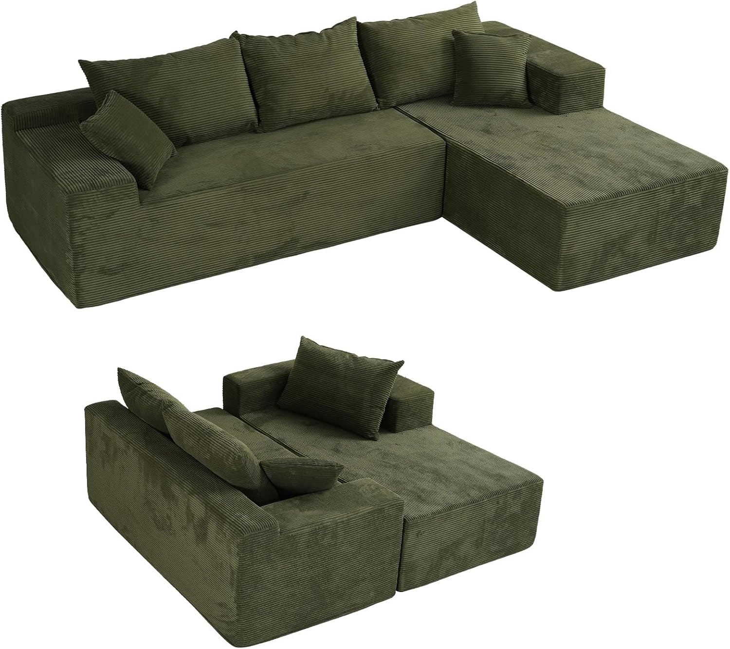 Cloud sofa with L-shaped lounge chair, modern modular sofa with deep seats