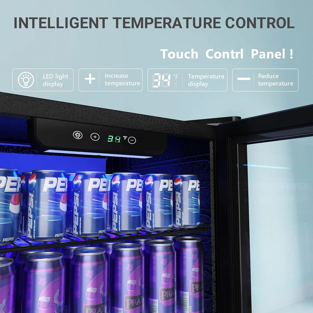 Réfrigérateur à boissons EUHOMY, mini-réfrigérateur 130 canettes avec porte vitrée pour soda, bière ou vin, refroidisseur de boissons pour la maison et le bureau
