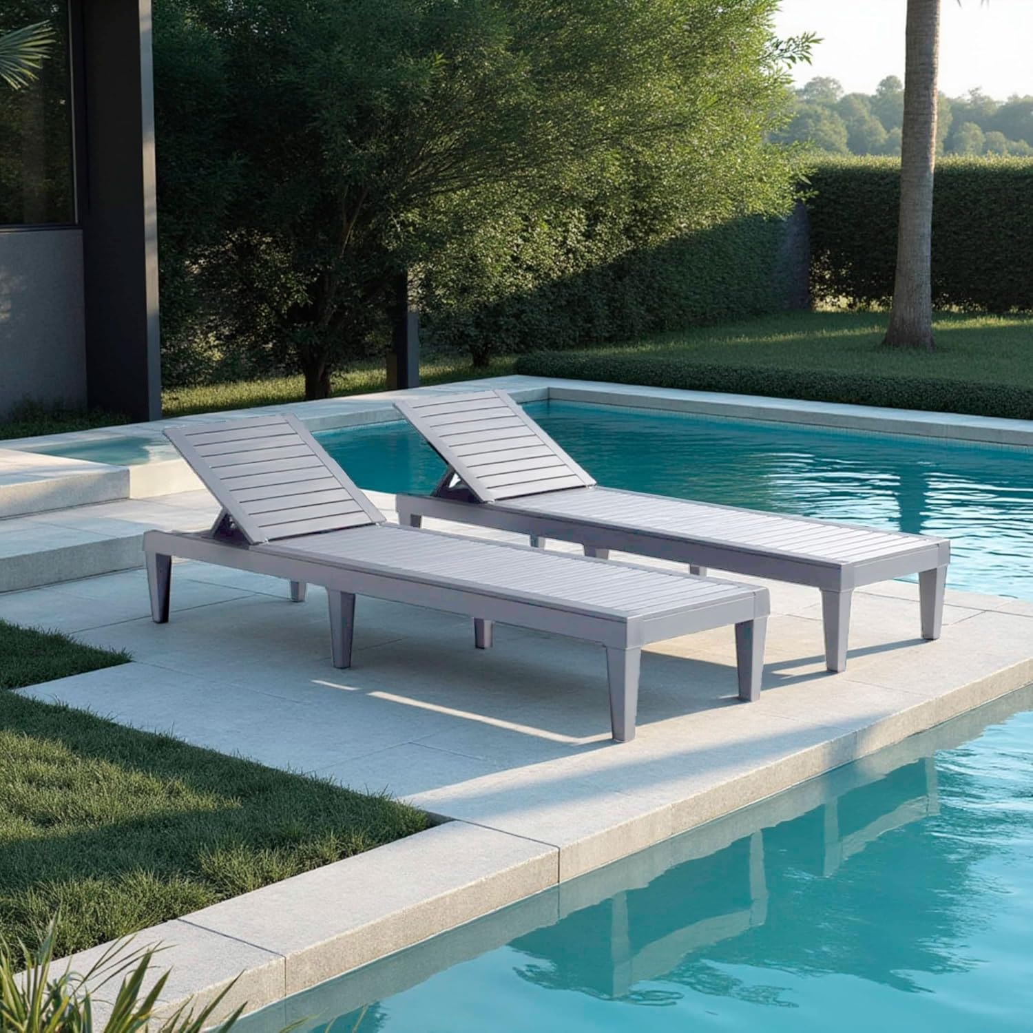 Chaises de patio - Ensemble de 2 chaises longues noires pour l'extérieur, chaise longue de jardin légère