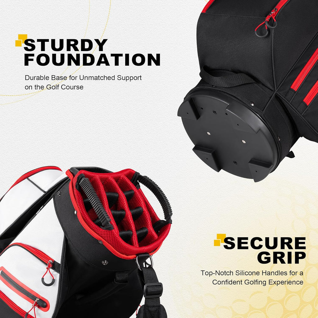 Sac de chariot de golf, organiseur à 15 compartiments, compartiment supérieur avec poignées et housse de pluie