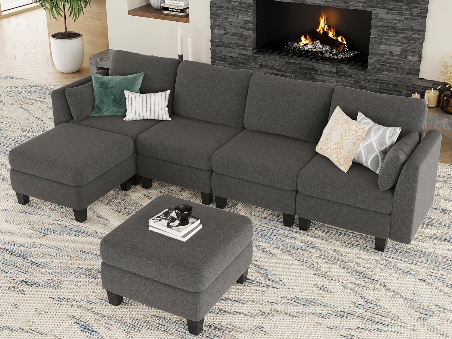 Canapé sectionnel modulable, canapé convertible en U, mousse à mémoire de forme haute densité, canapé sectionnel confortable 6 places