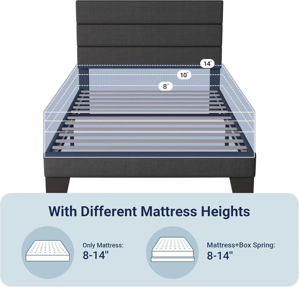 Cadre de lit plateforme Allewie Queen Size avec tête de lit rembourrée en tissu et support à lattes en bois, sommier entièrement rembourré (pas besoin de sommier)