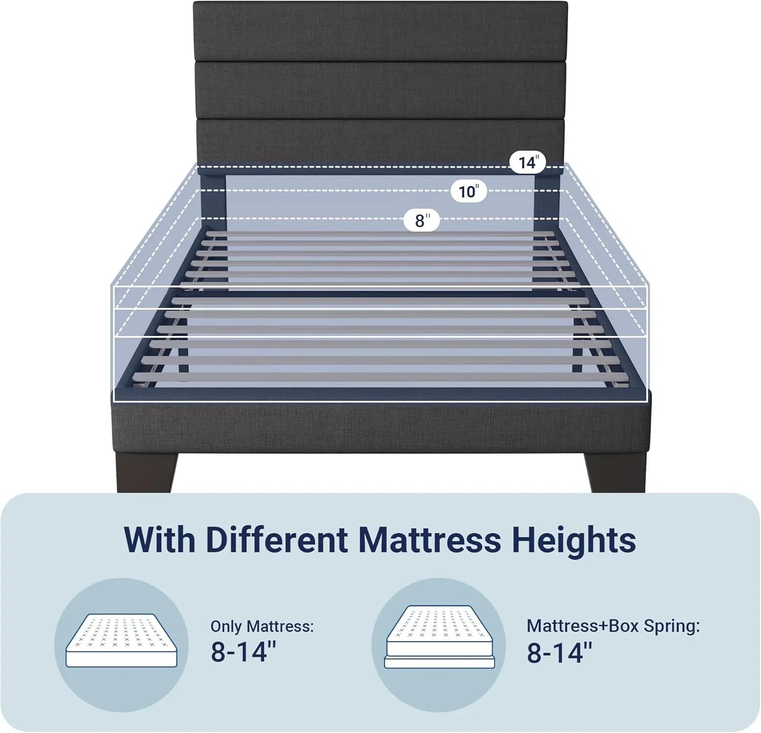 Cadre de lit plateforme Allewie Queen Size avec tête de lit rembourrée en tissu et support à lattes en bois, sommier entièrement rembourré (pas besoin de sommier)