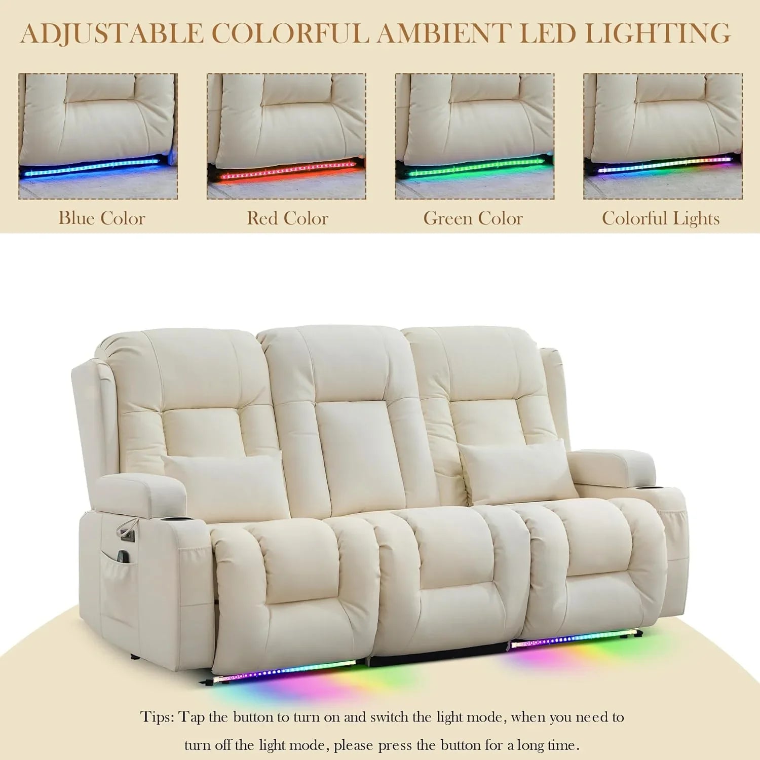 Canapé inclinable électrique TUNYI avec fonctions massage et chauffage, siège home cinéma avec console, canapé inclinable électrique pour camping-car