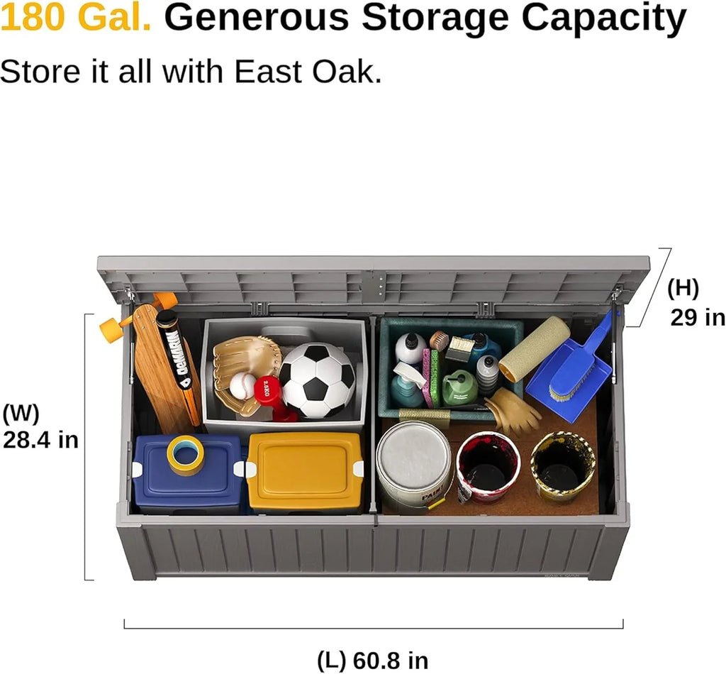 Coffre de rangement extérieur EAST OAK, coffre de terrasse de 60 gallons, utilisation intérieure et extérieure, bac de rangement en résine imperméable