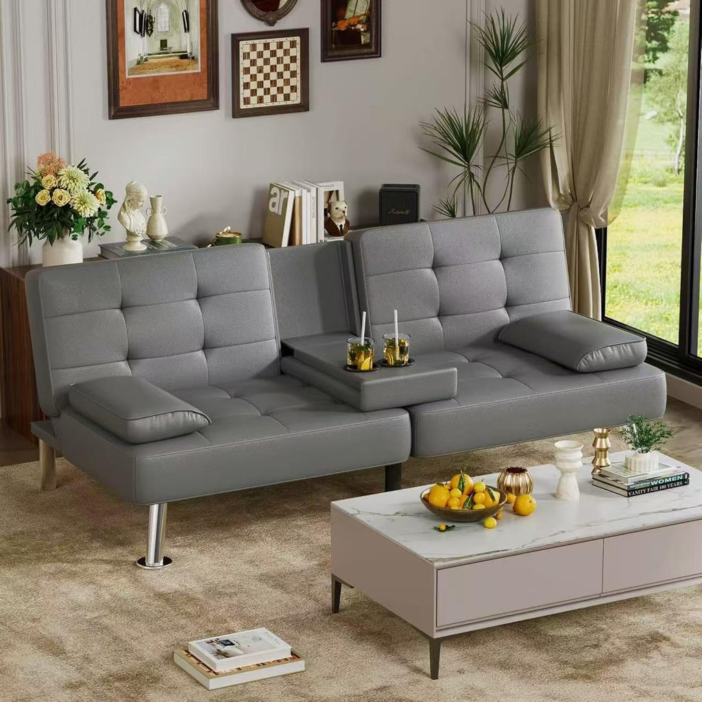 Canapé-lit futon Homall, canapé-lit futon en cuir avec accoudoirs amovibles, canapé-lit inclinable réglable avec deux porte-gobelets pour salon et appartement
