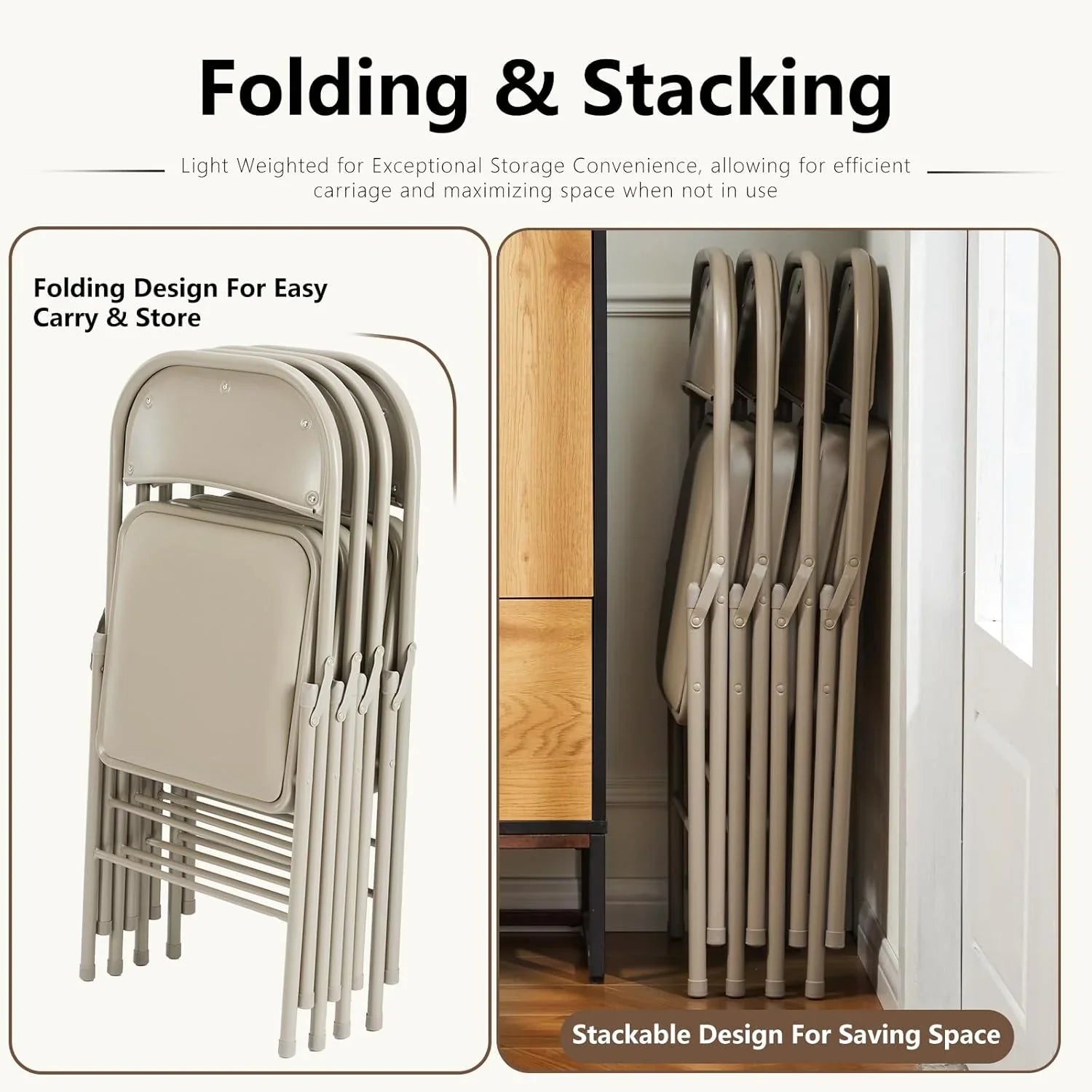 DUMOS Lot de 2 chaises pliantes rembourrées en cuir, siège commercial empilable portable pour intérieur et extérieur