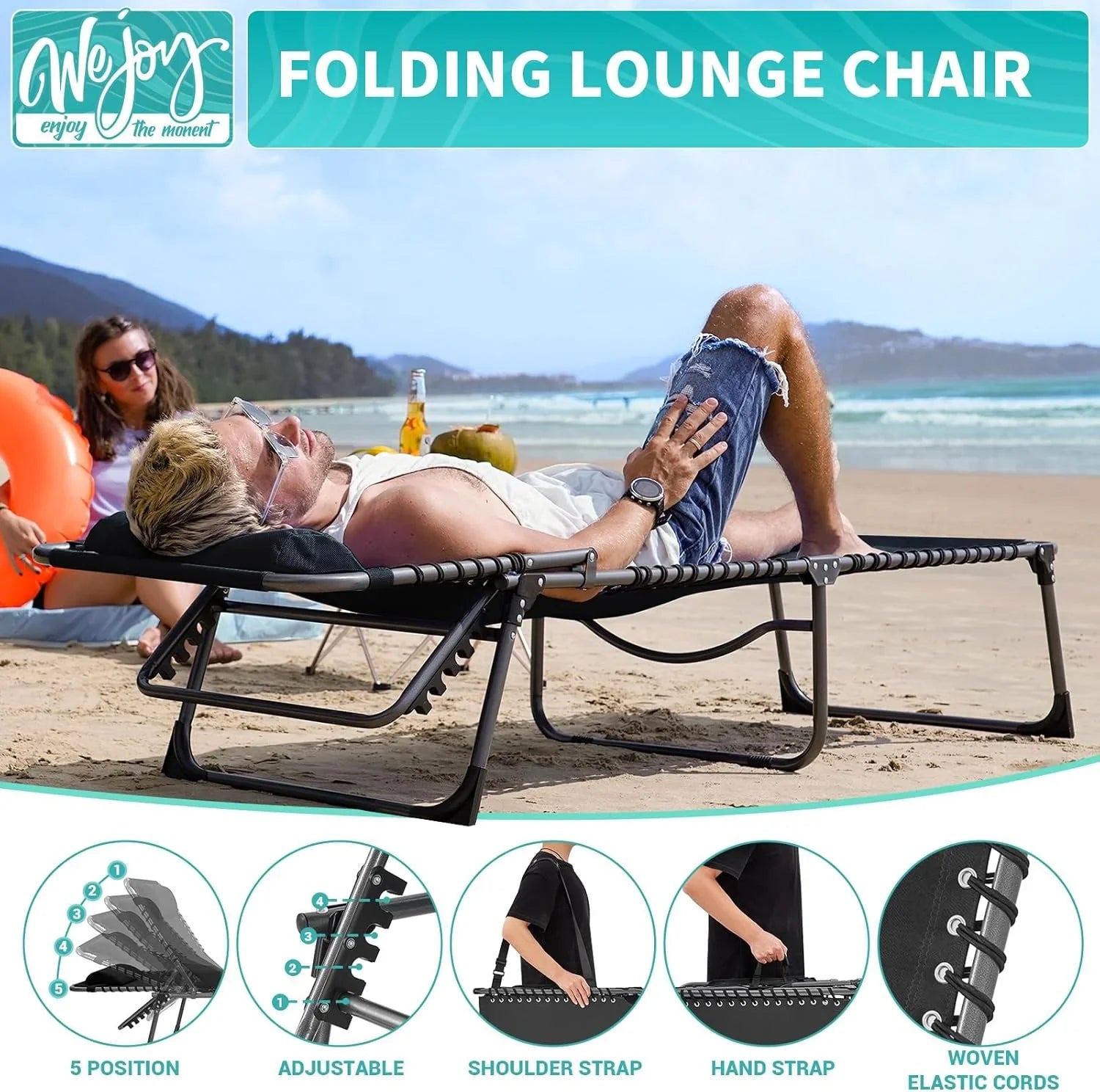 Lot de 2 chaises longues d'extérieur - Chaise longue pliante portable pour patio, piscine, camping, inclinable et réglable sur 5 positions