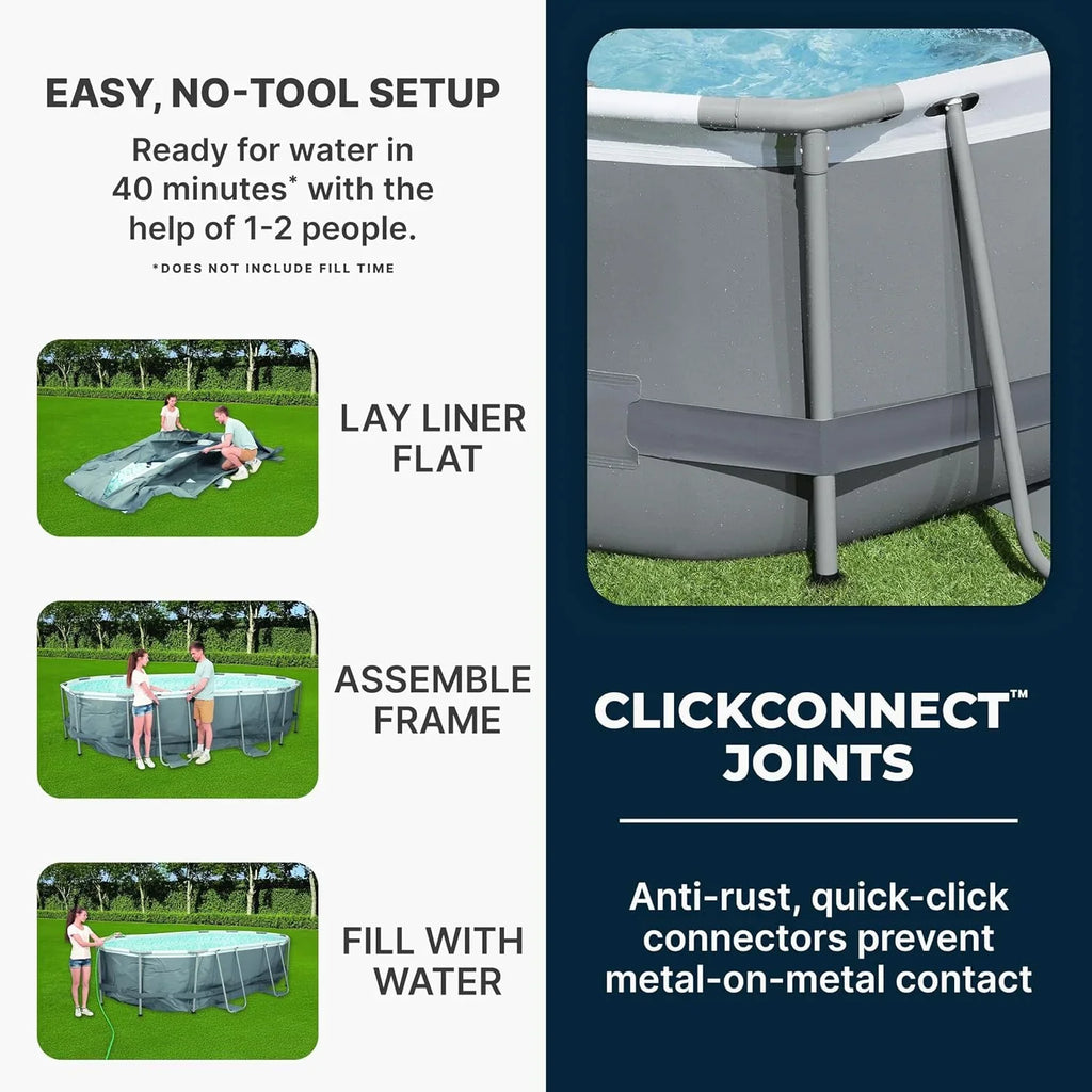 Piscine hors sol ovale Power Steel 4,3 m x 2,4 m x 100 cm | Comprend une pompe de filtration de 2070 litres, une échelle et un distributeur ChemConnect.