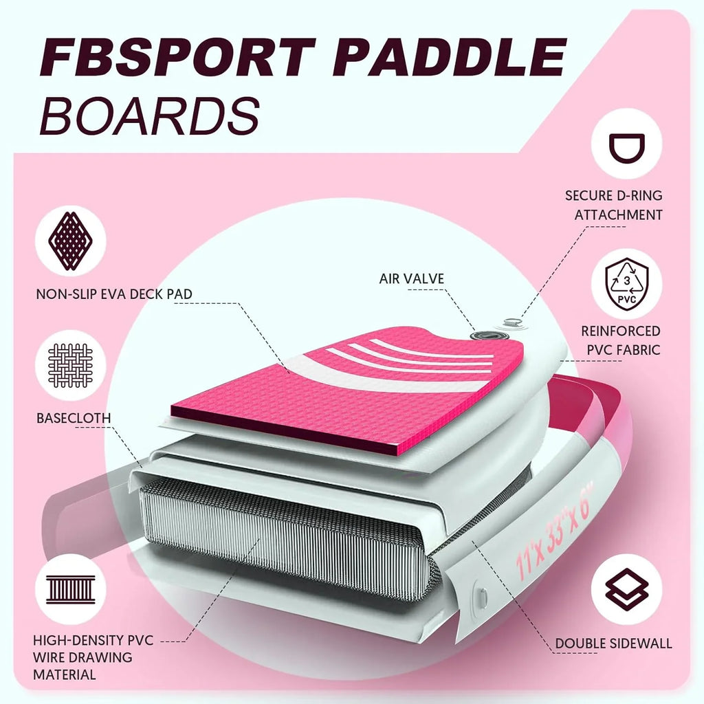 Planche de stand up paddle FBSPORT Premium 11', planche de yoga, contrôle du surf, pont antidérapant, attache, pagaie et pompe