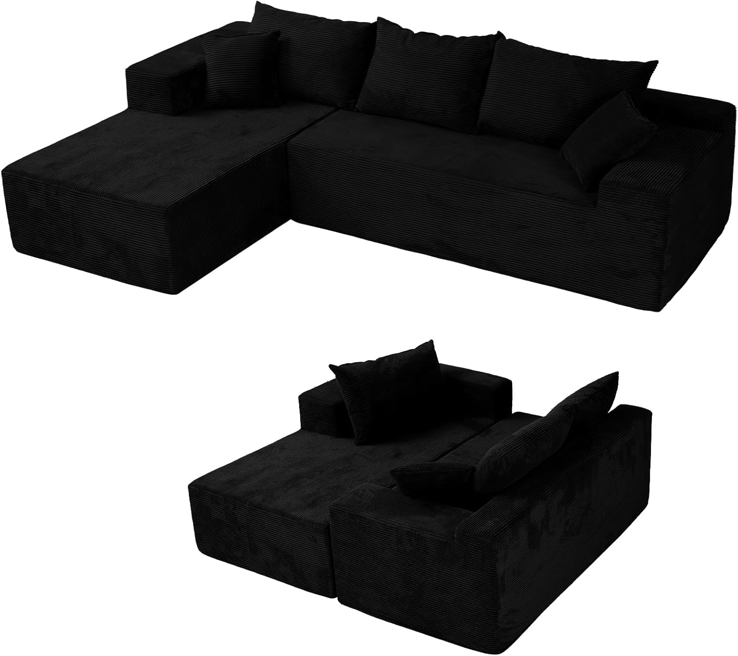 Cloud sofa with L-shaped lounge chair, modern modular sofa with deep seats