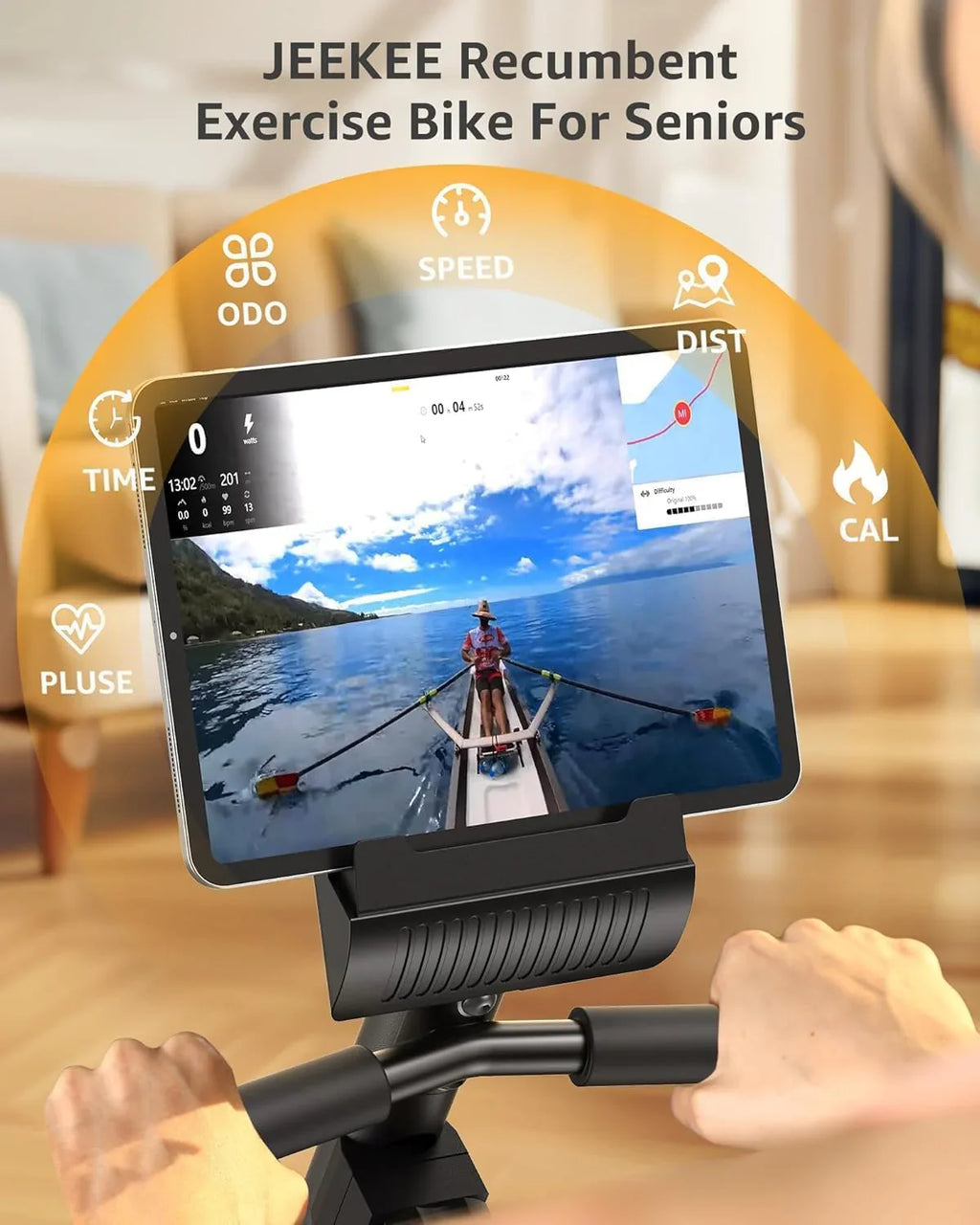 Vélo d'appartement couché JEEKEE pour adultes et seniors - Équipement de fitness magnétique d'intérieur