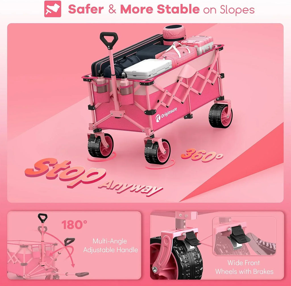 Poussette pliable à quatre roues de 96 cm de long, pliable, capacité de 200 kg, poussette de plage pliable robuste de 220 litres avec de grands pneus tout-terrain