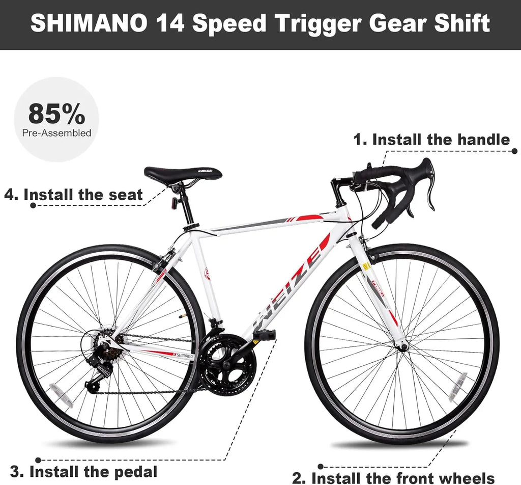 Vélo de route WEIZE, vélo de ville avec roues 700C, guidon Shimano 14 vitesses, vélo de course adulte avec freins à étrier, vélo hybride en acier à haute teneur en carbone