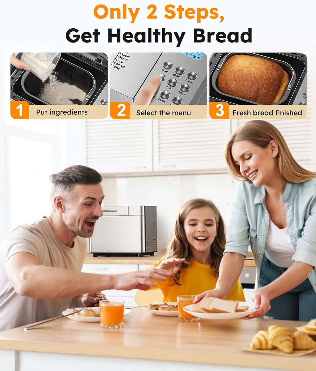 Machine à pain automatique 17 en 1 OSIPOTO en acier inoxydable (2 lb)